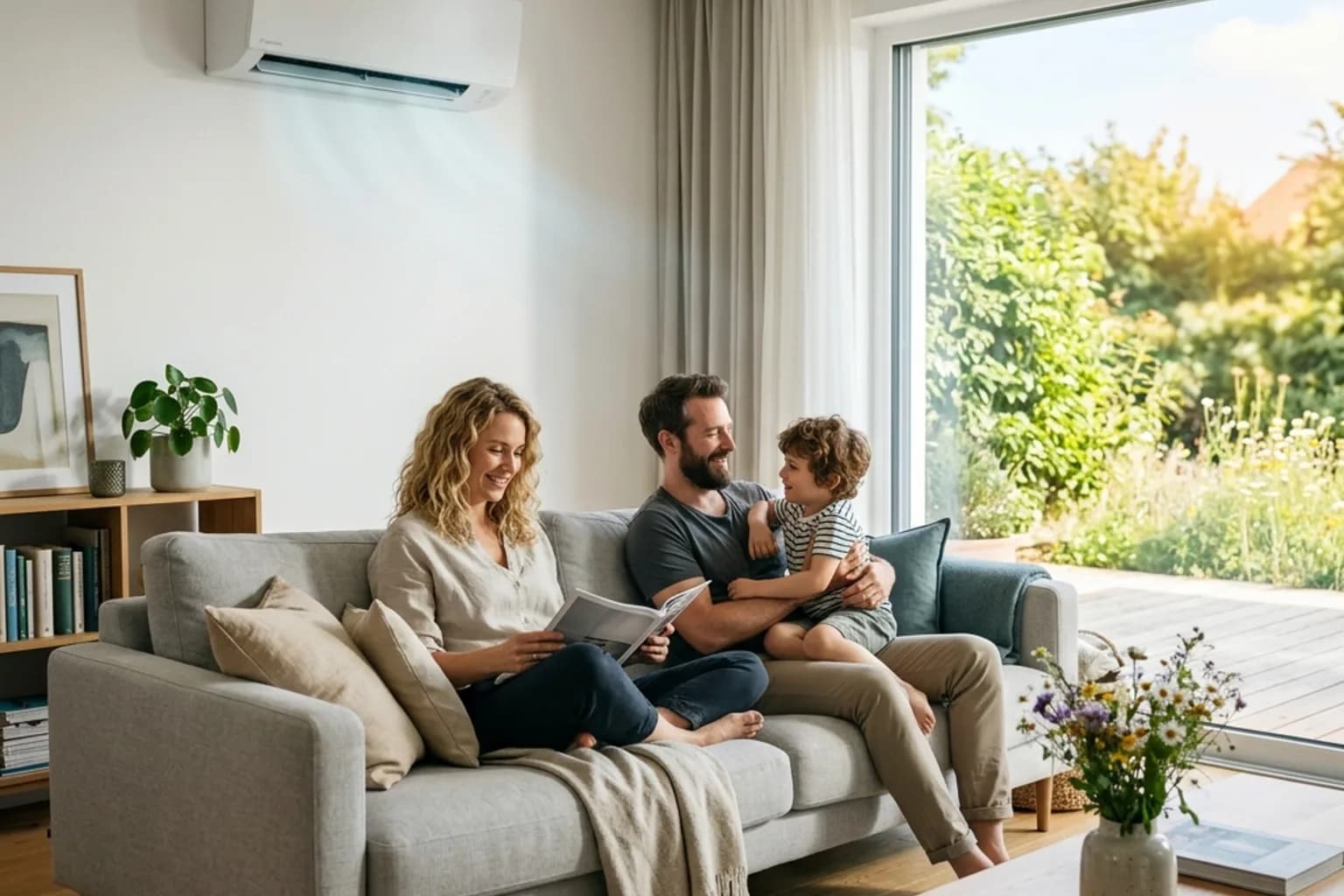 Familie an einem sonnigen Sommertag – Kühlbedarf und PV-Ertrag korrelieren